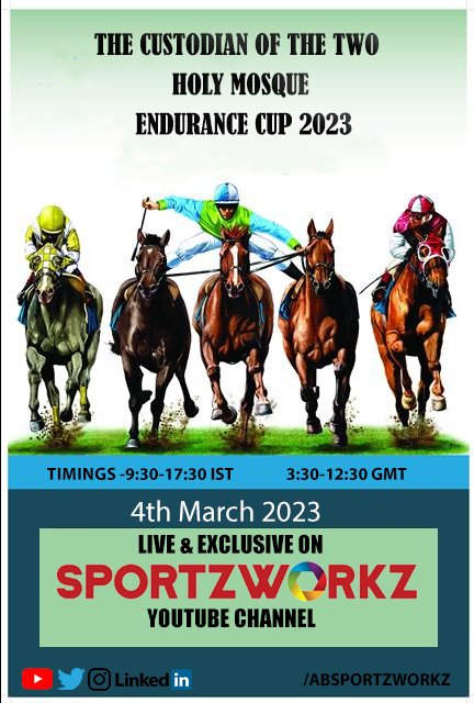 The scenic desert stage of AlUla is set to host the 
fourth edition of the AlUla Endurance Cup.
200 riders and the world’s finest endurance horses 
will compete in this unique and atmospheric 120km 
race.

Watch live and exclusive only on sportzworkz youtube channel.