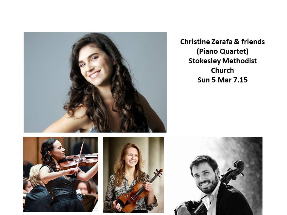 This Sunday - don't miss out! Christine Zerafa & Friends (Piano Quartet) MOZART Piano Quartet in G minor K478 MAHLER Piano Quartet in A minor BRAHMS Piano Quartet in A major op 26 TICKETS AVAILABLE from ticketsource.co.uk/teesside-music… or on the door (card payments taken)