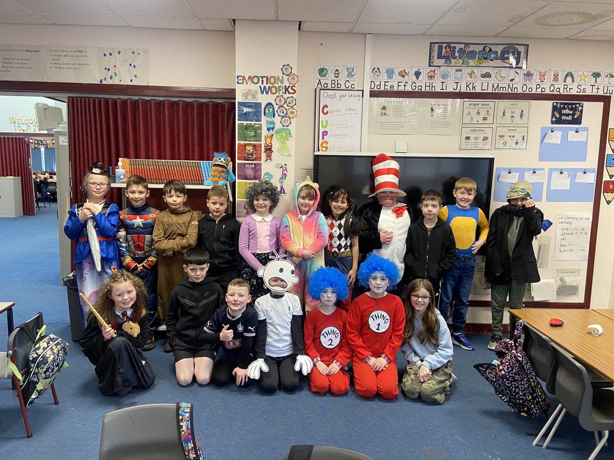 MissStewart24's tweet photo. Happy #WorldBookDay2023 from P4! Everyone looks amazing dressed as their favourite book character! ☺️📚 https://t.co/GicjVOhUhO