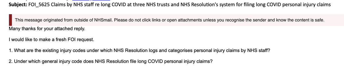 Morning Helen NHS Resolution says it's still struggling to answer these questions from 14 Oct 2022 (after telling me it has no specific injury code for #longCOVID ref personal injury claims by NHS staff) Is that a rather long delay now? @HelenVernon3