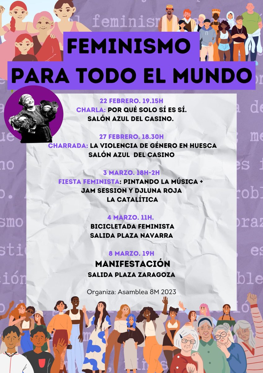 AutismoHuesca's tweet photo. Autismo Huesca se suma al #8M con la difusión de algunos de los actos en Huesca para celebrar este día y nuestra participación en la mesa redonda de @CadisHuesca  “Mi voz, mi historia” el próximo lunes de 11.00 a 12.00 de la mañana en Salón Azul del Casino 💜 #Igualdad #Inclusión https://t.co/RnvRYGjdnQ