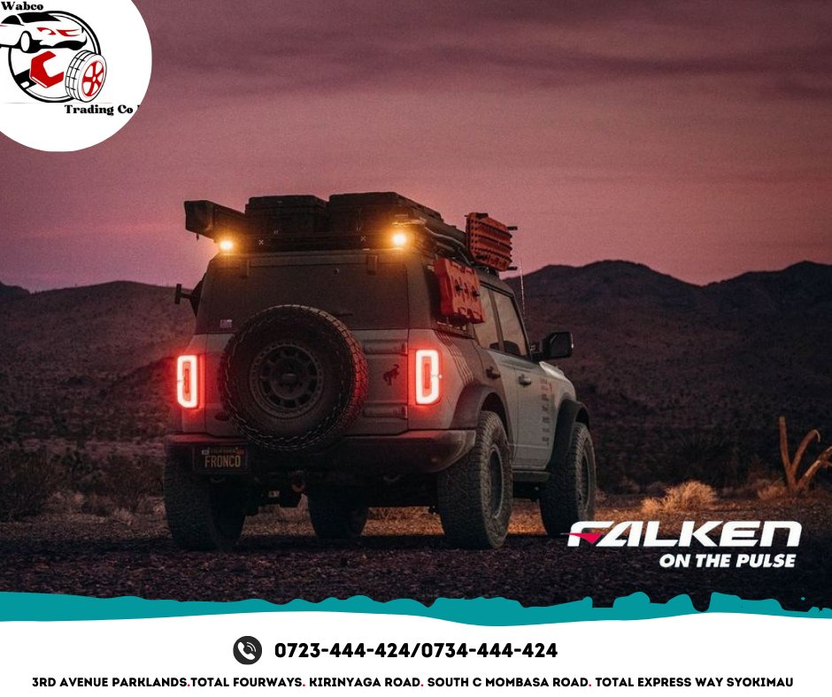 Wabcomobilityke's tweet photo. Falken Wildpeak series defines what adventure truly is! Get set for the weekend with fresh Falken Tyres and don't limit yourself! 
Visit @WabcoTyreskenya .
#falken #tyres #falkenfridays #wildpeak #AT3W #AT3WA #ATTRAIL #weekend #wildpeakweekend #adventure #explore #safe  #Nairobi https://t.co/4eYffPaX0e