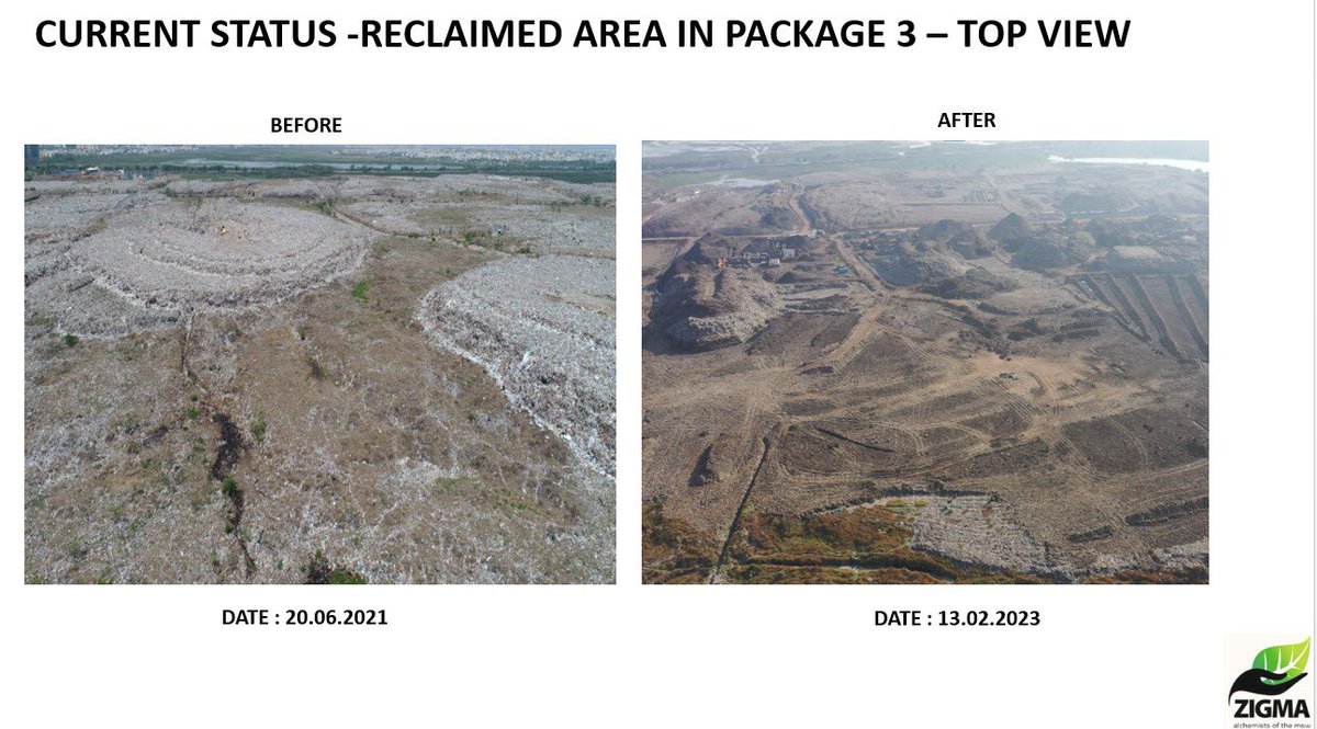 omjasvinMD's tweet photo. Perungudi dumpyard — before and after biomining. Some remarkable  work by @chennaicorp that’s been silently happening for more than 1.5 years. @GSBediIAS @CMOTamilnadu @PriyarajanDMK @KN_NEHRU https://t.co/E932mMPgys