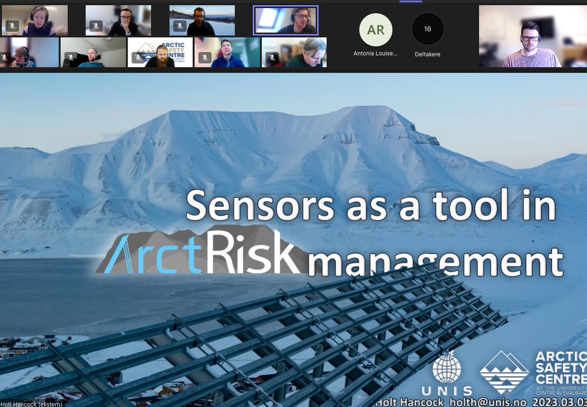 Sensors as a tool in risk management was today's topic in our monthly meeting with the ArctRisk local reference group. Presentastions by @TelenorGroup at Svalbard and <a href="/UNISvalbard/">UNIS</a> . Antonia Radlwimmer presented results for her master thesis on snow depth measurement.