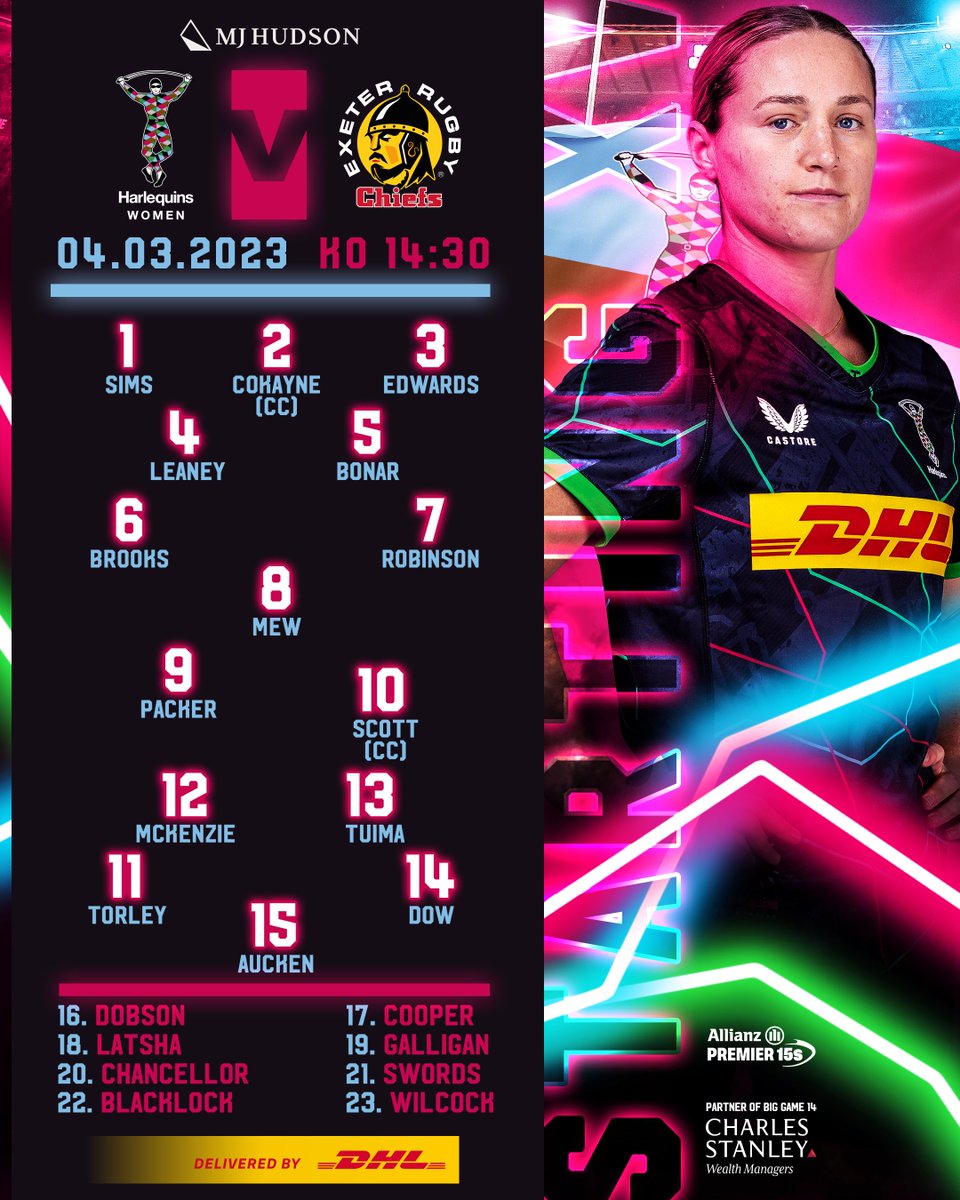 🃏 Your Harlequins side for to face @ExeChiefsWomen in Big Game 14 tomorrow 💥 🏟 Twickenham Stadium 🎆 Big Game 14 📲 bit.ly/3INLqXF 📦 Delivered by @dhlexpressuk #COYQ @MJHudsonCorp