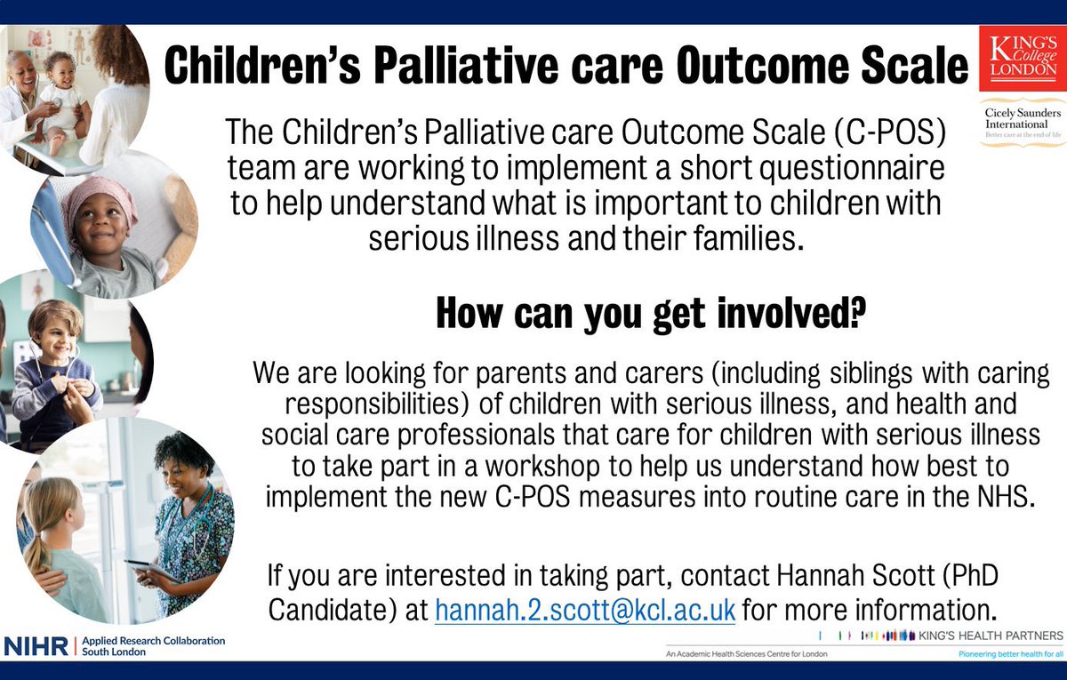 HannahM_Scott20's tweet photo. We are holding workshops at the end of March/beginning of April with #parents, #carers & #HSCP to find out how we can best #implement C-POS to support children with life-limiting and life-threatening conditions #llltc #pedpec. If you’re interested contact hannah.2.scott@kcl.ac.uk https://t.co/oRJoGoGi6Y