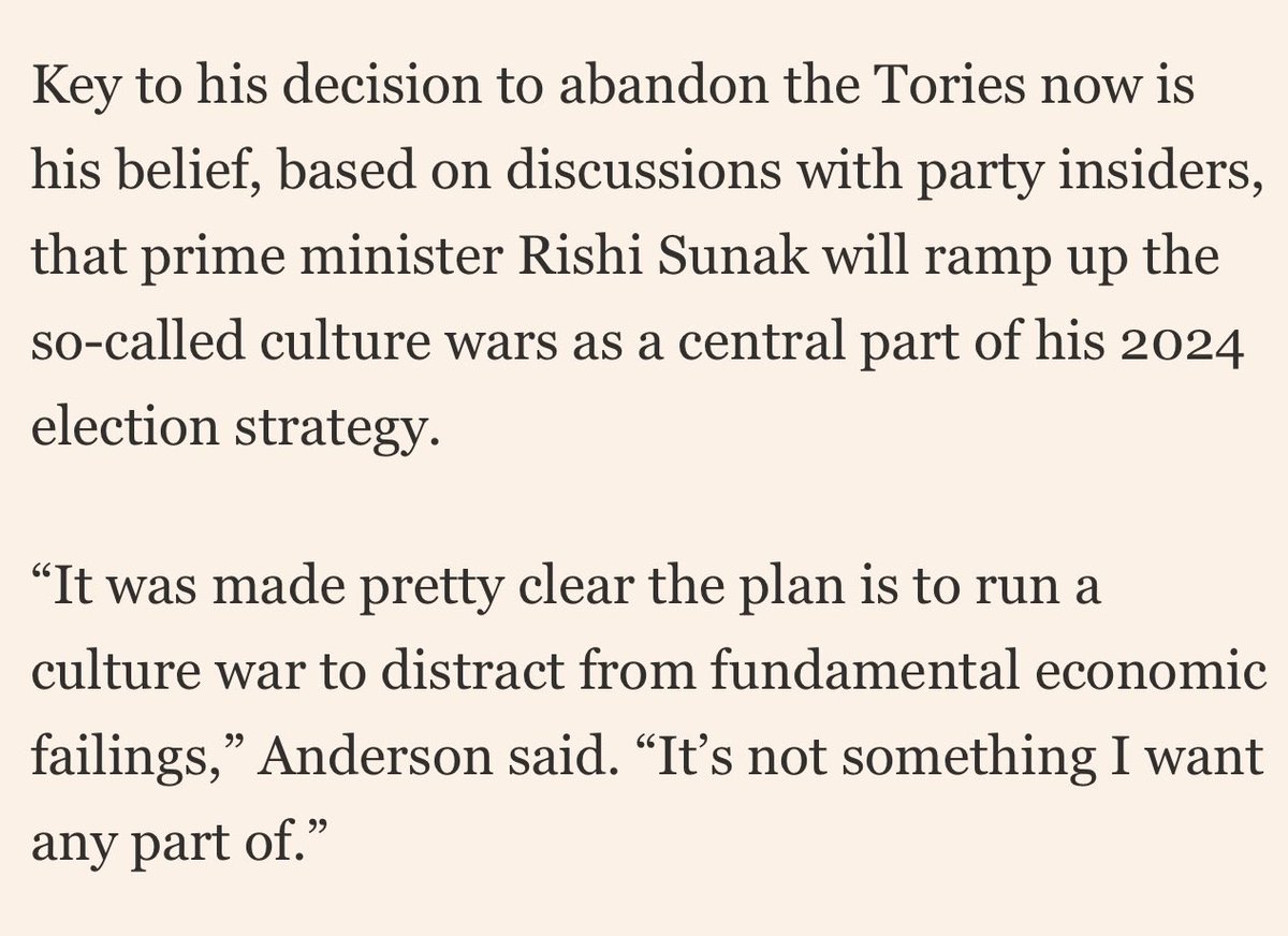 baddogmonkeyboy's tweet photo. RT @adambienkov@mastodon.green
Conservative donor quits the party, saying he's been told that Sunak plans to "run a culture war" in order to distract from the government's "fundamental economic failings."
https://t.co/aqJtvLyfkq https://t.co/QG6aSq9BQR