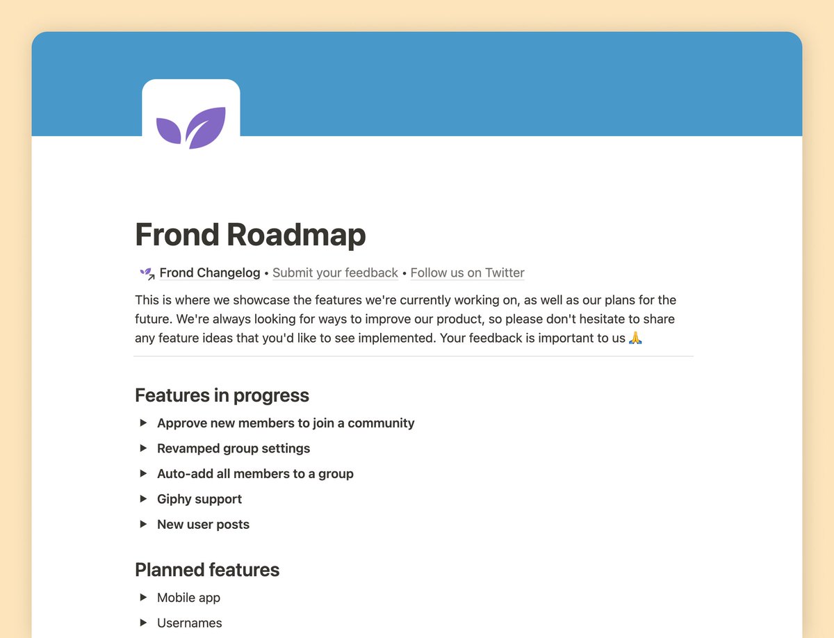 frondcom's tweet photo. We're excited to announce that our public roadmap is live at https://t.co/CZ8N5O9bWK! Let's build the future of Frond together, because there's no "I" in "product development" 😉👥🚀 #CollaborationNation #BuildingTogether #community https://t.co/vRfTJN7dW9