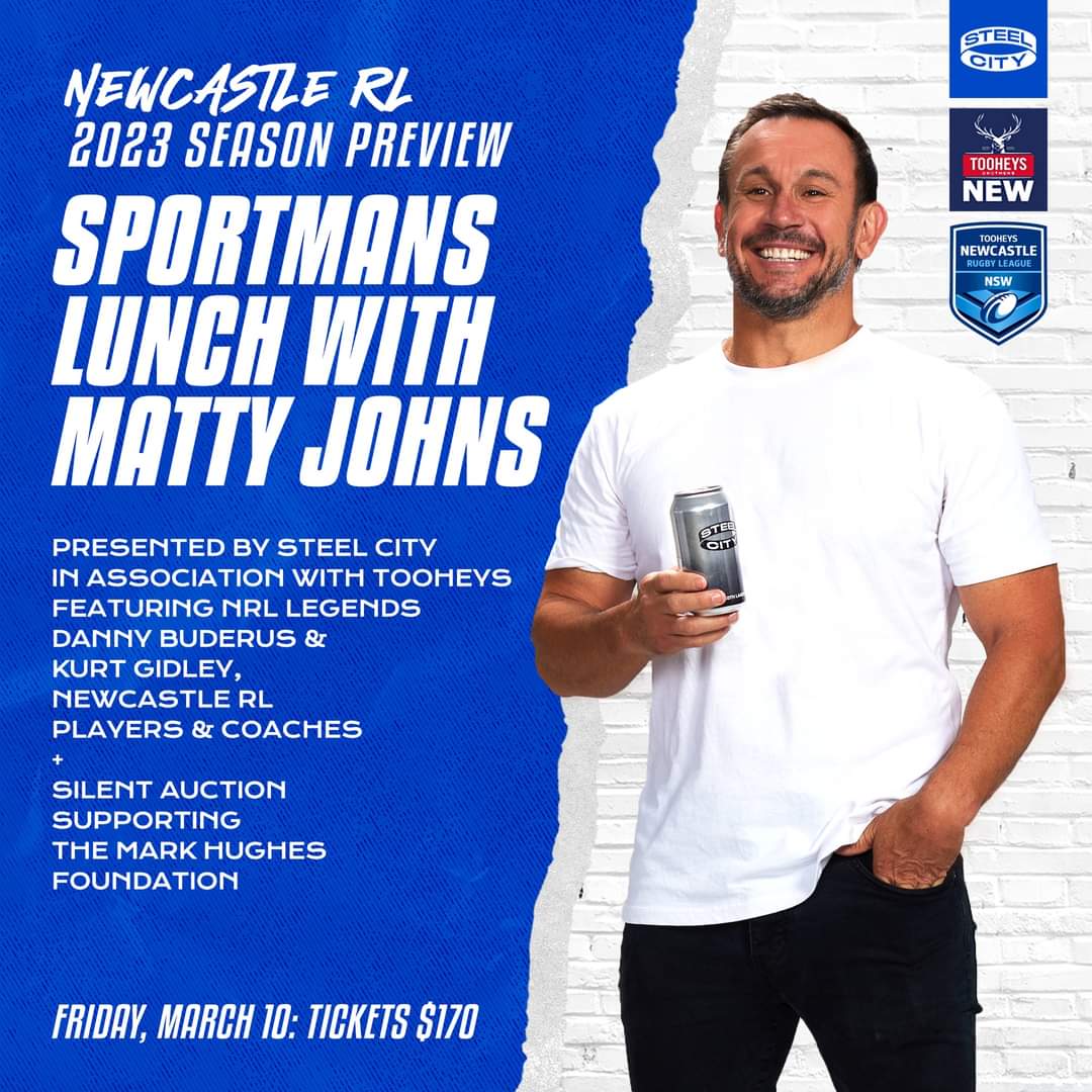 A week until showtime!! Get your tickets for an afternoon of laughs with Steel City Beer Company &amp; Newcastle Knights legends Matty Johns, Danny Buderus &amp; Kurt Gidley at the <a href="/Tooheys/">Tooheys</a> Newcastle RL sportmans lunch

Get your tiickets NOW before the sell out at bit.ly/3HZlB6U