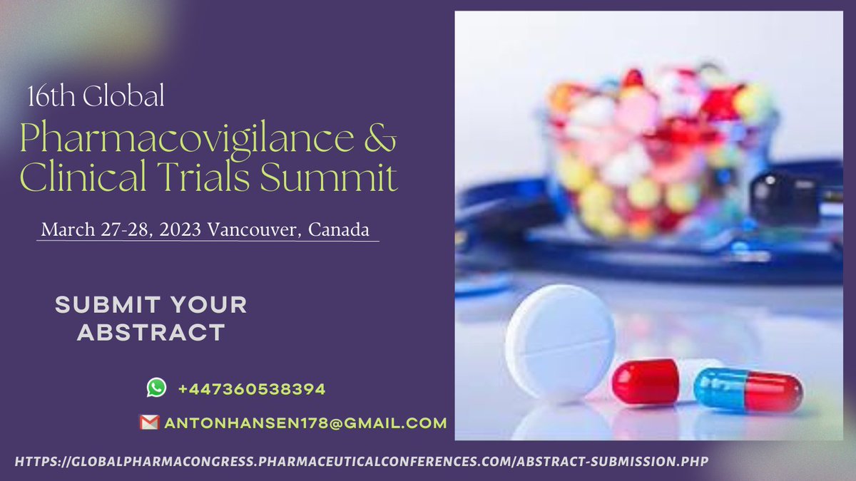 TechORate1's tweet image. The world’s leading Scientific Event Organizer invites all the Speakers, Delegates and Industrialists to attend #16th Global #Pharmacovilance &amp;amp; #Clinical_Trials conference during #March 27-28, 2023 at #Vancouver, #Canada

see more : …ongress.pharmaceuticalconferences.com
WhatsApp:+44 7360538394
