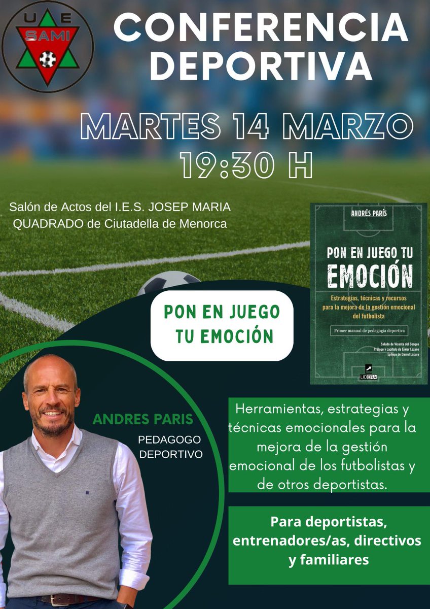 Próxima parada MENORCA. Pon en juego tu emoción aterrizará en Menorca el próximo 14 de marzo.
📅14 de marzo 
⏰A las 19:30 
🗺️IES Josep María Quadrado (Ciutadella de Menorca)
Muy agradecido al @unioesportiva  y a <a href="/sammartibarber/">Sam Martí</a> por el esfuerzo
#PonenJuegoTuEmocion