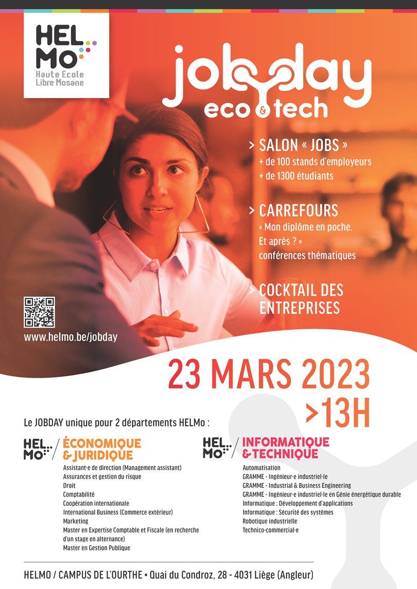 HELMO JOBDAY ✨

Nous avons le plaisir de vous annoncer que nous serons présents ce 23 mars au Helmo Jobday ! 

Merci à l'@HauteEcoleHELMo pour leur accueil. 👍

Venez nous dire bonjour, c’est avec plaisir que nous discuterons ensemble !

#helmo #helmojobday #jobday #ecotech