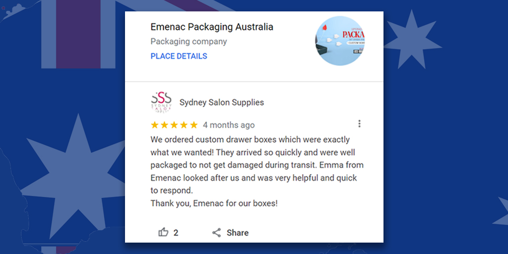 EmenacPackAus's tweet image. Thank You, Albert! We appreciate you for sharing your #customboxespackaging experience with #EmenacPackagingAus. 
We are pleased to know that you are satisfied with our #packagingservices.

#customerreview #customerfeedback #customboxes #packagingcompany #packagingsolutions