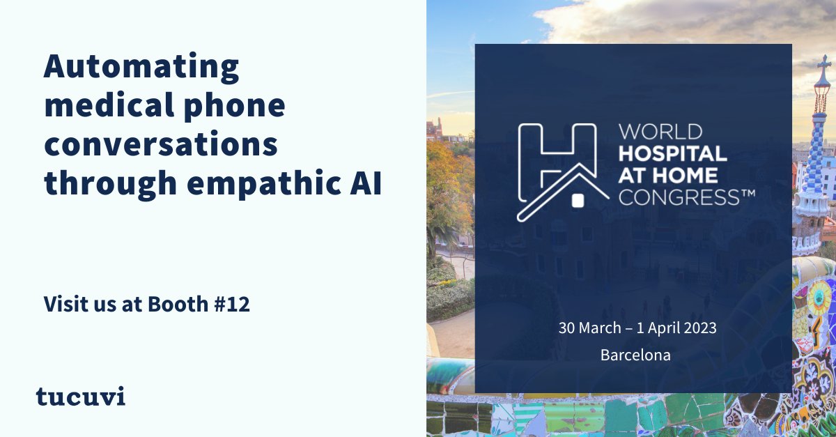 🔵We are delighted to participate in the upcoming #WHAHC23!
Visit us at booth 12 and discover how Tucuvi's innovative solutions can empower #hospitalathome units to deliver the highest quality of care.

Book demo 👉bit.ly/3moatsO
#homenurse #telehealth #technology