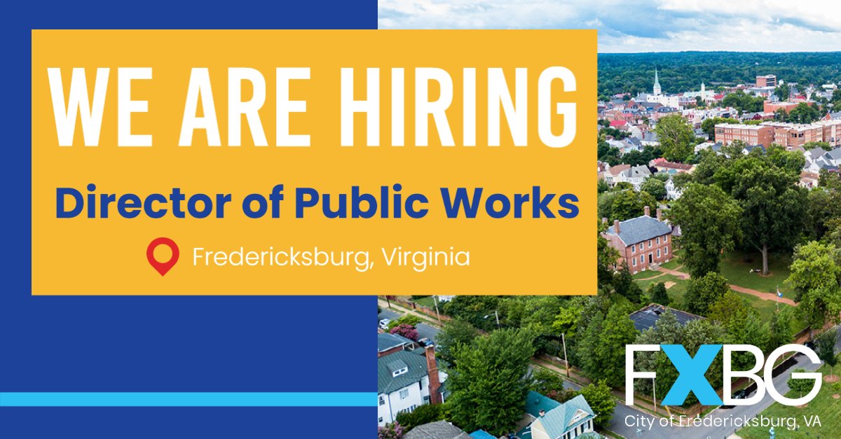 Are you the one? Come join us. The City of Fredericksburg is seeking a motivated, experienced professional as our next Director of Public Works to lead the Fredericksburg Public Works Department.  fredericksburgva.gov/Employment. #nowhiring