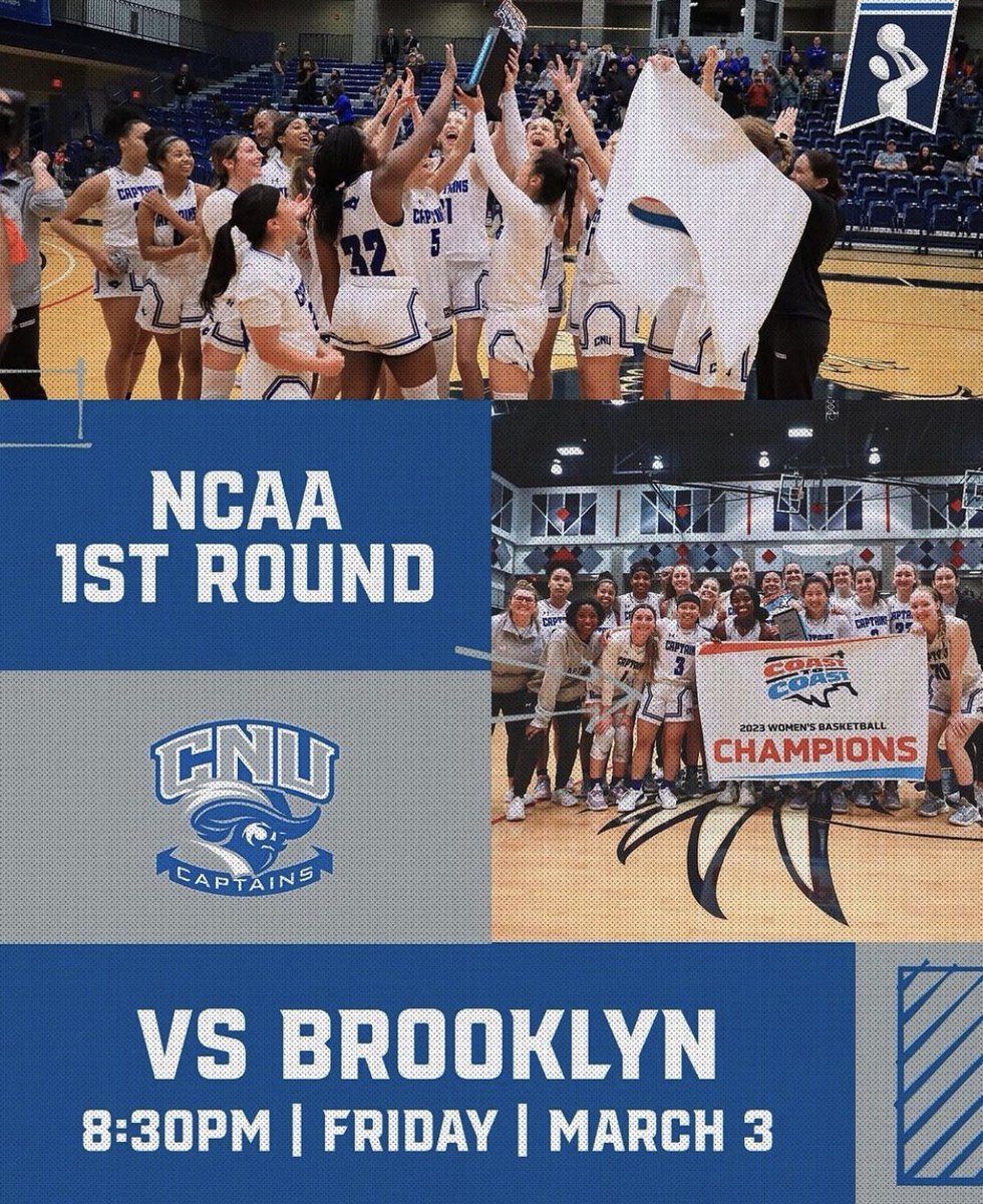 NCAA 1st round
@cnuwbb vs Brooklyn
⏰: 830p
#GoCaptains 💙🤍⚓️
#builtforit #d3hoops 
💻: cnusports.com/watch/?Archive…