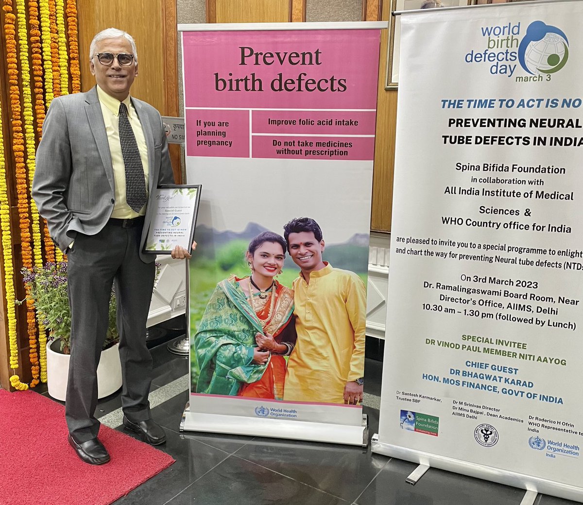 drrajeshmehta's tweet photo. On World Birth Defects Day 3 March, an event was organised at AIIMS New Delhi: Prevent, detect, count and care for birth defects. Chief Guest: Hon MOS Dr Bhagwat Karad: Thanks to Spina Bifida Foundation and WHO-India #wbbd #worldbdday #ManyBirthDefects1Voice #icbdsr #whoindia https://t.co/HoK0zvlFeN