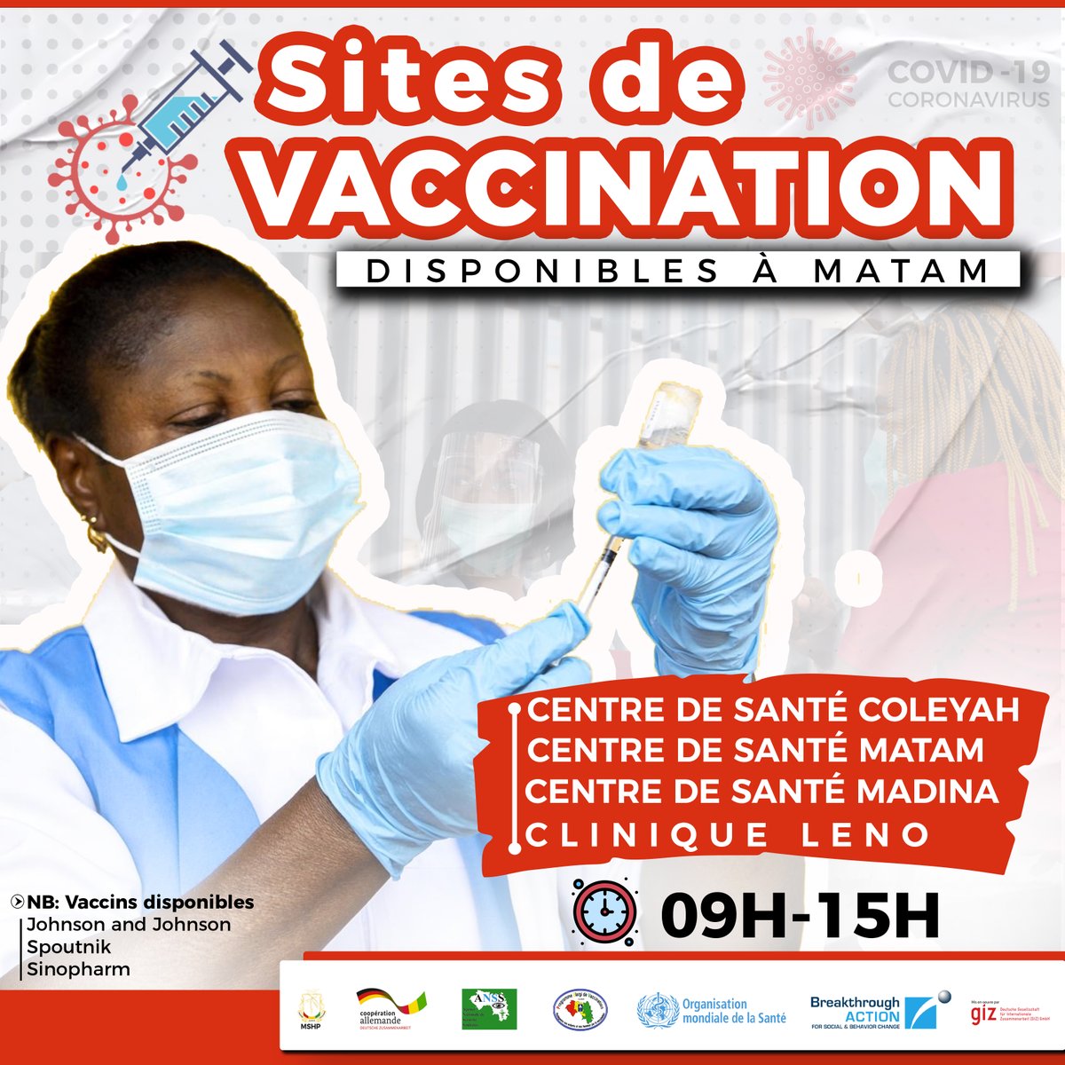 Kouyegn's tweet image. Se faire vacciner le plus près possible est un avantage. Trouvez ci-bas les sites de vaccination dans la commune de  #Matam
#Kouyé. #PortailSanté
