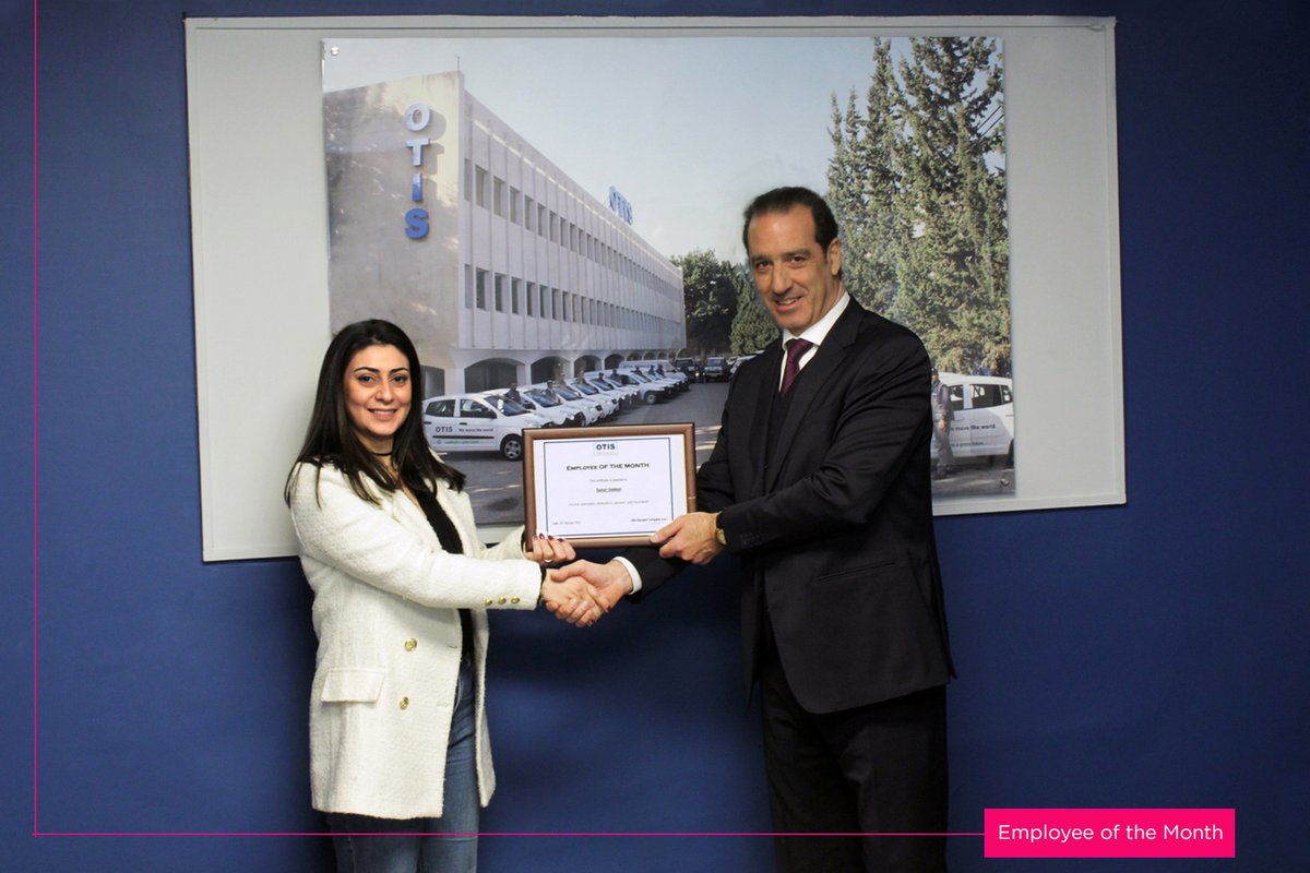 OtisLebanon's tweet photo. #InternationalWomensDay: “There is no force more powerful than a woman determined to rise”
Congratulations Samar, Assistant Sales Manager, for being selected #employeeofthemonth.
#OtisLebanon CEO, Mr. Philippe Abdeni congratulating Samar 
 #BeBoldForChange #InternationalWomensDay https://t.co/harWRpQDfs