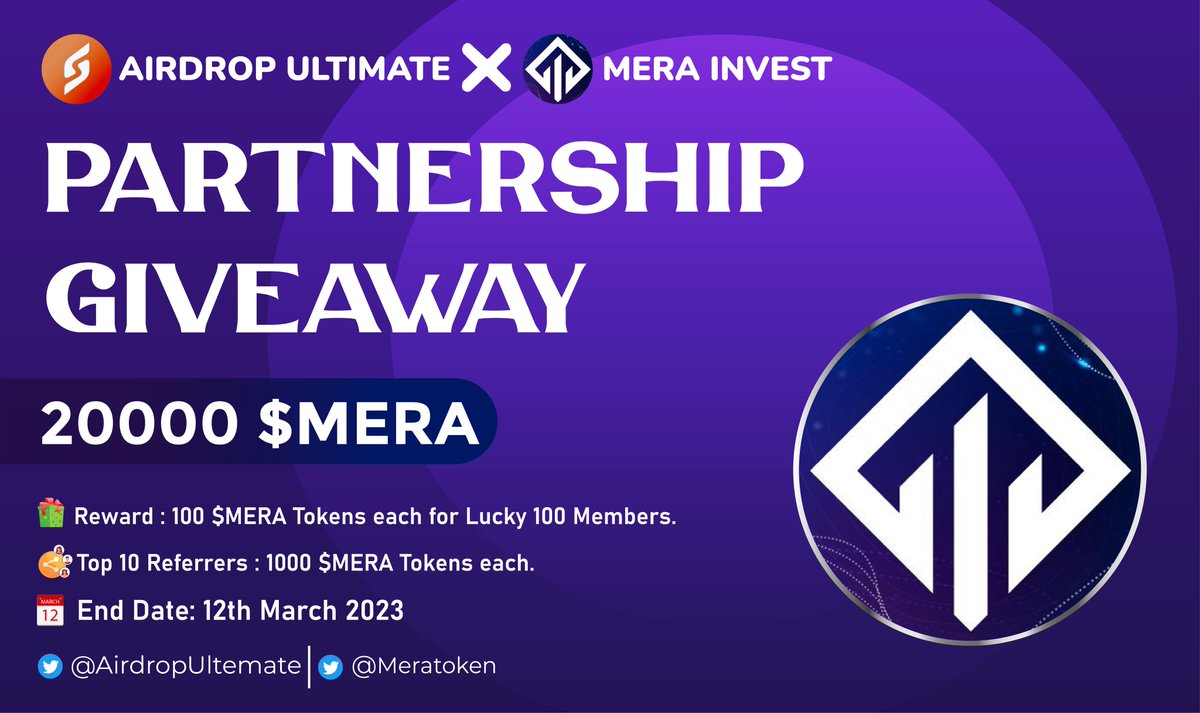 AirdropUltemate's tweet photo. New Giveaway: @meratoken X @AirdropUltemate 
Reward: 20000 $MERA
Distribution: After TGE

🔗Giveaway Link: https://t.co/xQIoN32L72

-Complete all tasks of the giveaway
-Submit your BSC wallet address
-For 100 Random Lucky peoples
-Done

#Airdrop #BSC #Meratoken #Metaverse $MERA https://t.co/b80RDrk7Ml