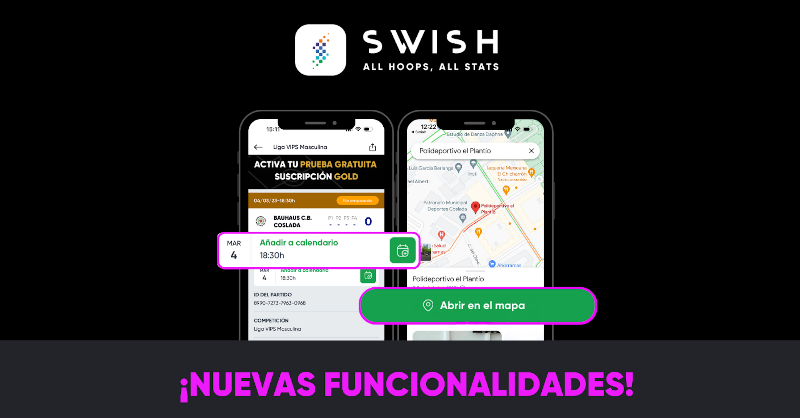 SwishAllHoops's tweet photo. 🔥¡SWISH te trae novedades!
Entre sus nuevas funcionales podrás disfrutar de:
🗓️ Tus partidos en tu calendario personal
📍 Google Maps con un solo click

¡Queda aún mucho baloncesto por disfrutar, y no hay mejor manera de hacerlo que con SWISH – All Hoops, all stats! 🏀