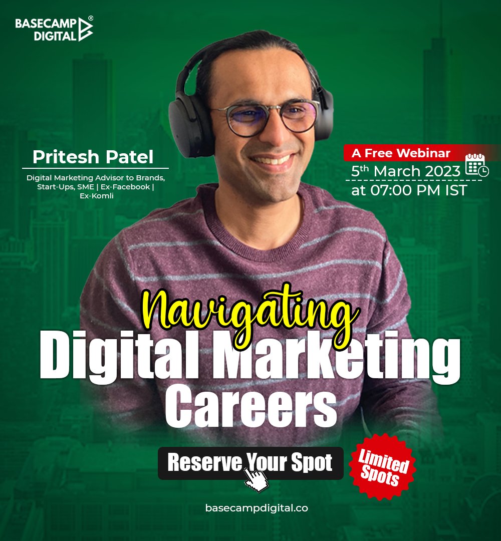 Basecampdigi's tweet photo. Ready to take your first step into the world of digital marketing? 🚀 Join our FREE webinar designed specifically for marketing freshers! Learn the essentials of digital marketing and boost your career prospects. Register now! #digitalmarketing #webinar #marketingcareer #fresher https://t.co/SQElTw6Di1