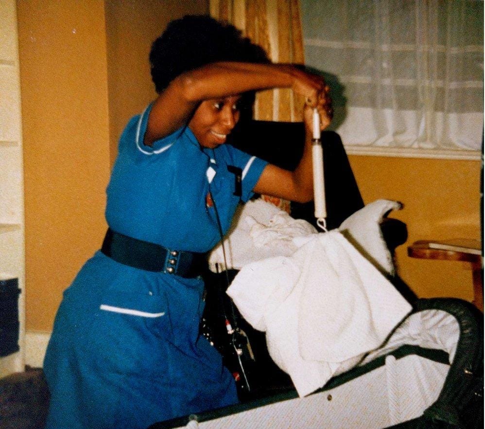 📷ARCHIVE - Postnatal home visit with Midwife Claudette and baby David was born at King's in 1986... his sister Ruth is now at midwife at King's👩‍⚕️ 

How cool is the midwife uniform back in the day 😎 

Send us your #bornatkings photos to share 
#communitymidwife #postnatalcare