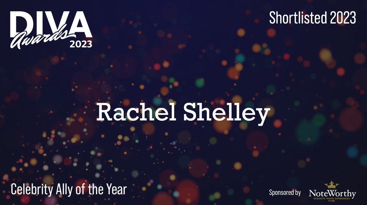 DIVAmagazine's tweet image. .@RachelShelley is on our #DIVAAwards23 #NoteWorthy Celebrity Ally of the Year Award shortlist this year! Vote now: divaawards2023.com