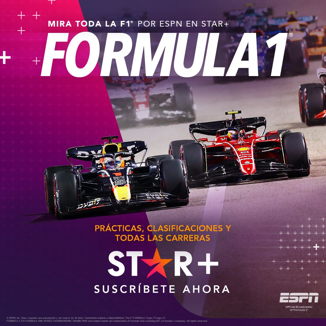 MServente's tweet photo. Arranca la temporada de #Formula1. Todas las prácticas, clasificaciones y carreras sólo en @StarPlusLA.
¡Sí, TODA LA TEMPORADA!

#F1 #StarPlusLA https://t.co/2WLqwz5C6d