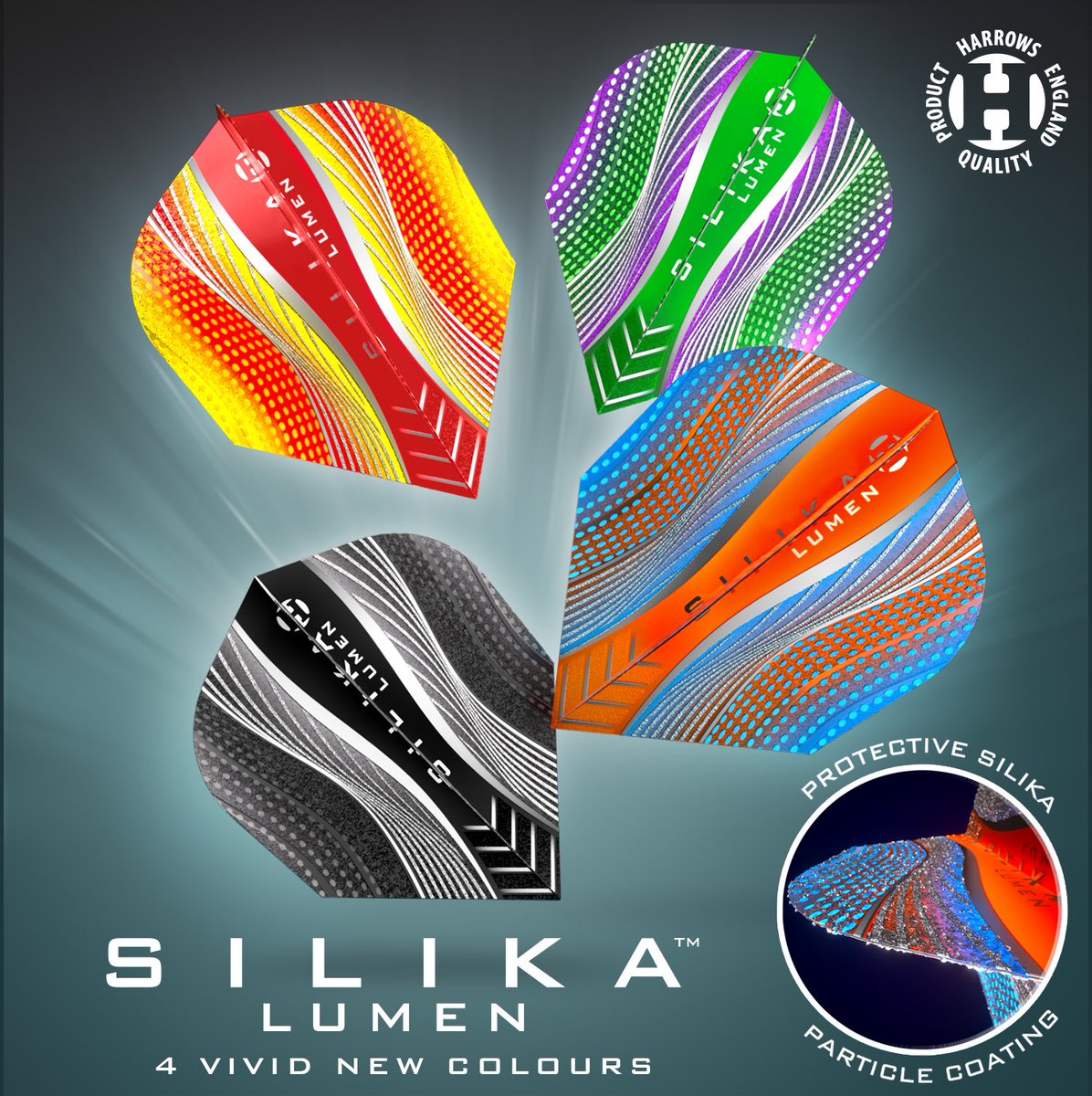HarrowsDarts's tweet photo. 🟢🟣SILIKA LUMEN🔴🟡

Introducing 4 new vivid colours to our Silika Lumen flight range, which of course were designed and manufactured here at Harrows HQ.

Tell us what colour is your favourite and why in the comments for a chance to win a set of each colour.

#MadeInEngland https://t.co/hnifomrMwC