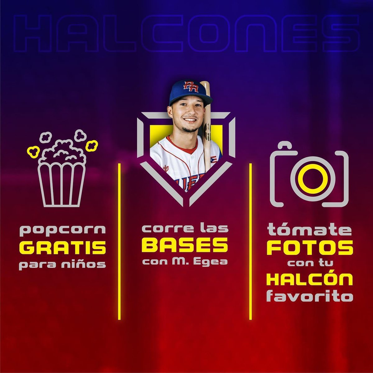 RosachelyRivera's tweet photo. Trae a tus niños este fin de semana para que disfruten de un buen juego en familia con popcorn GRATIS 🍿 Y al finalizar, podrán correr bases con Miguel Egea y tirarse fotos con sus Halcón favorito. ¡Te esperamos! 🦅

#LosG
#GuraboEsDeporte
#VolandoAltiiisimo🦅 https://t.co/tfbRBbcj4S