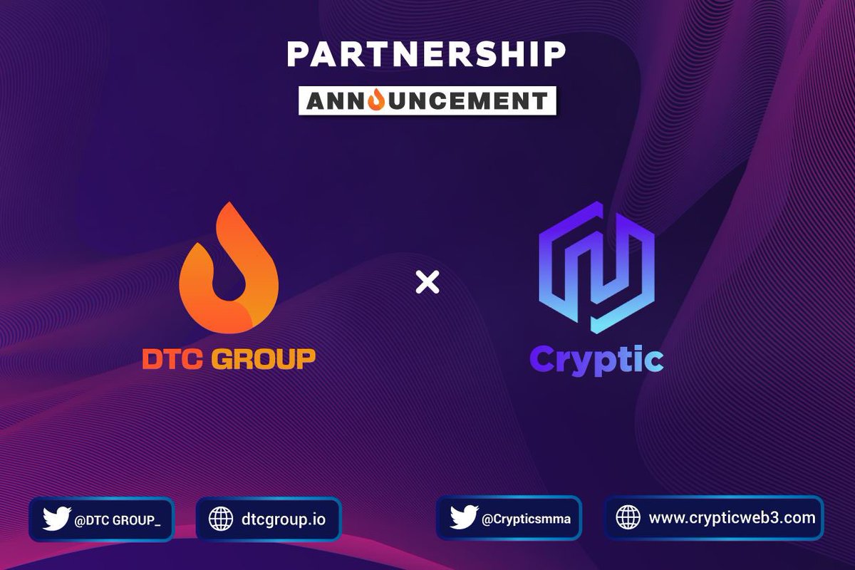 DTCGroup_'s tweet photo. We are proud to announce the partnership between @DTCGroup_   x @Crypticsmma 

🏆 We are giving away $50 to 5 random winners you just have to

1) Follow @DTCGroup_ and @Crypticsmma on twitter
2) Retweet this post and tag 3 friends! https://t.co/omuVlrFVyK