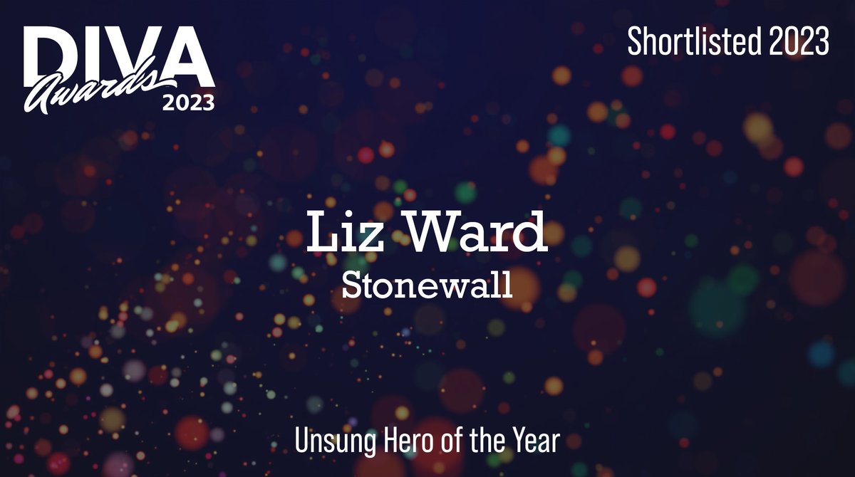 DIVAmagazine's tweet photo. Stonewall's #LizWard is shortlisted for the Unsung Hero of the Year Award at the #DIVAAwards23! Vote now: https://t.co/pja0dP1bkB https://t.co/xtNrkT851e