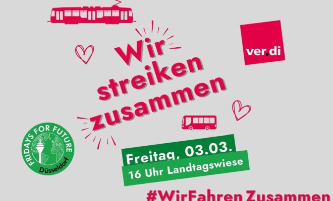 Wir sehen uns um 16 Uhr auf der Landtagswiese in #Düsseldorf

#WirStreikenZusammen
#WirFahrenZusammen
#zusammengehtmehr 
#dankeverdi @_verdi 
#Fridays4Future @fff_duesseldorf