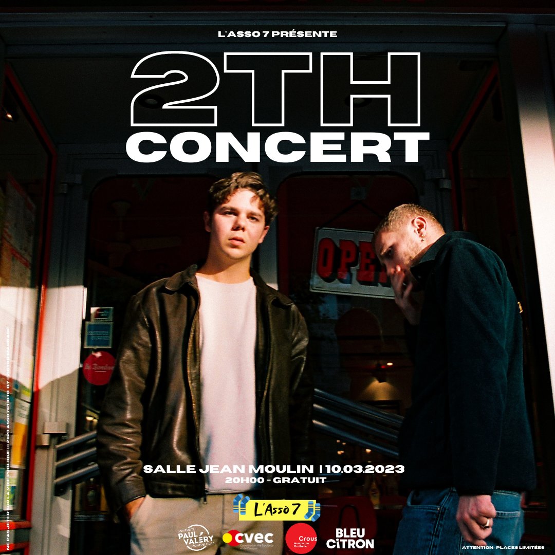 #concert | 🎶 UN PEU DE TEAZE, JE VOIS FLOU 🎵

Et oui ! Il est temps de vous annoncer notre concert avec 2TH.

📆 QUAND ?
Vendredi 10 mars 2023 - 20H

📍OU ?
Université Paul Valéry (Route de Mende, Montpellier - 34090) - Maison des Etudiants - Salle Jean Moulin