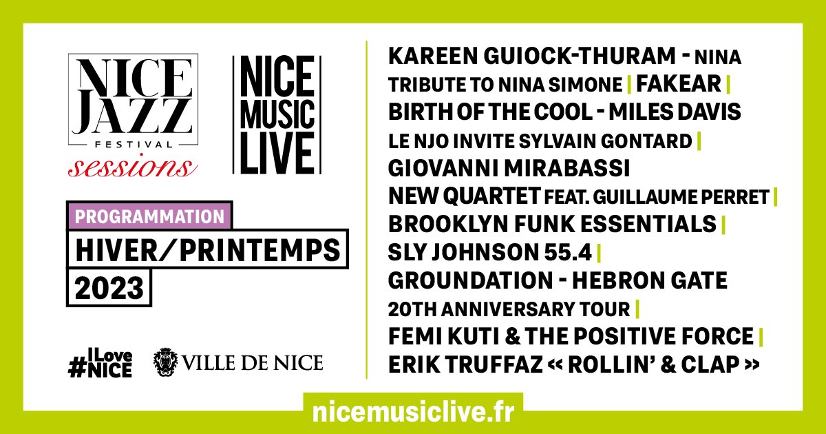 Retour des concerts à partir du samedi 11 mars !
Toute la programmation sur nicemusiclive.Fr
Billetterie : bit.ly/3J9Ug3F