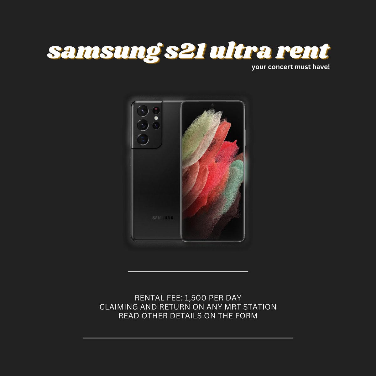 INYOURAREAPH's tweet photo. Slots are still available for these upcoming PH events
OPEN FOR RENT
Samsung Galaxy S21 Ultra — 256GB
available dates: https://t.co/puYCNBhcNp
form: https://t.co/aQUQhT3iOv
#SongKangInMNL #BI_LOLTheHiddenStageinMNL #SimplePlanManila #LeeJaeWookinManila #MANIACinMANILA https://t.co/rJuWGK99eO