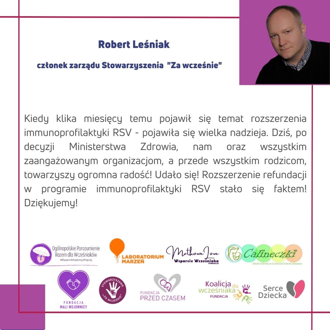Co o rozszerzeniu programu #RSV mówią liderzy organizacji działających na rzecz wcześniaków? <a href="/MZ_GOV_PL/">Ministerstwo Zdrowia</a> <a href="/Milkowski_M/">Maciej Miłkowski</a> <a href="/matkowe/">MatkoweLove</a> <a href="/RobertLesniak78/">Robert Leśniak</a> #wczesniaki #wcześniak #immunoprofilaktyka #profilaktyka