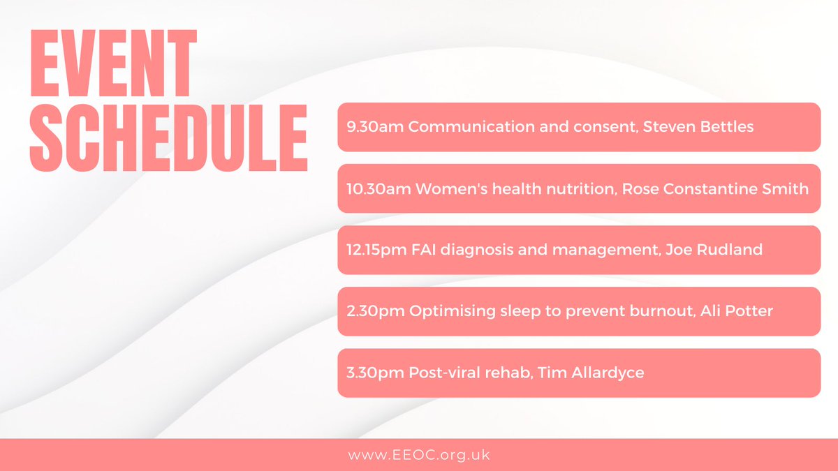 🚨 Ticket sales end 3pm today! 🚨

Check out our amazing speakers and topics - 7 hours #CPD 🥳

Remember, there are welcome muffins, refreshment break (with cake!) and a delicious lunch in between these fantastic talks. 

Book now: eeoc.eventbrite.com/?aff=tw

#EEOC2023 #Norwich