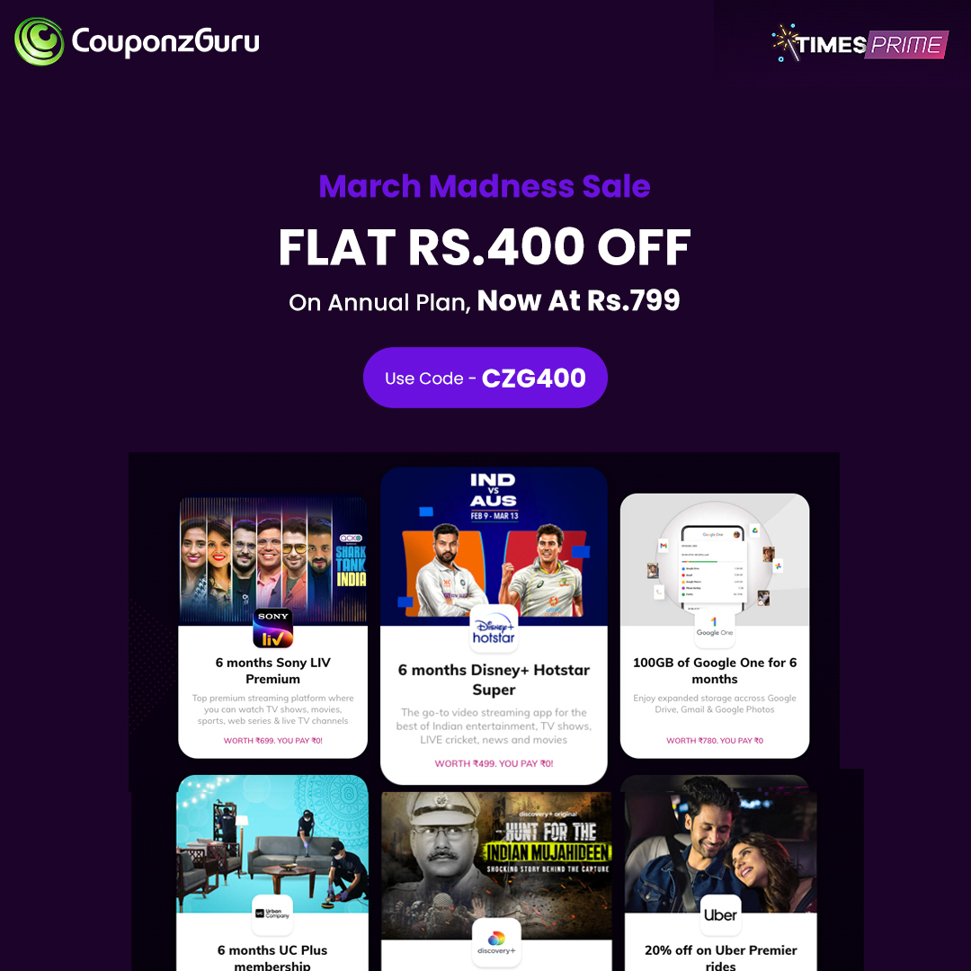 couponzguru's tweet image. March Madness Sale Is Live At Times Prime. Avail Flat Rs.400 Off By Using CouponzGuru Exclusive Coupon Code.
Subscribe Now - couponzguru.com/timesprime-cou…
.
.
#timesprime #CouponzGuru  #Exclusive #deals #CouponzGuru #discountcode #discount #CouponCodes