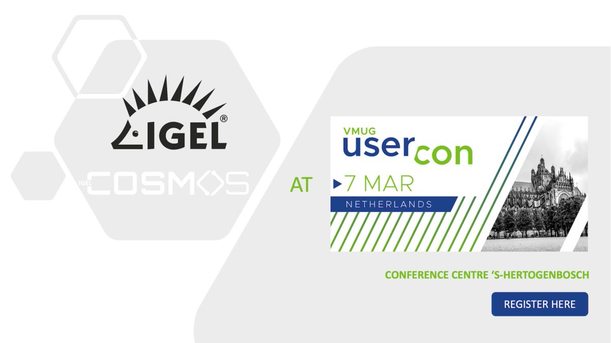 We hope to see you next week in ‘s Hertogenbosch where we will introduce and demonstrate IGEL COSMOS, the unified, agile platform, designed to securely manage and automate the delivery of digital workspaces, from any cloud. #VDI #DaaS #EUC #VMWARE bit.ly/3ZsuzAC