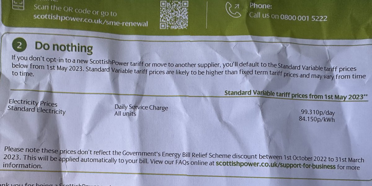 Fuming with anger that energy companies continue to get away with this theft. Wholesale prices have fallen to pre-Ukraine war levels but #scottishpower still feel vindicated in charging these exorbitant rates to their business customers. #EnergyBills