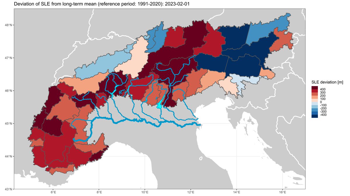 Snow lines in the #Alps again way above long term mean. The #drought situation we see in the #Po valley and Lake #Garda could even get worse by Spring and early Summer. Analysis is based on #Landsat satellite data since 1985. <a href="/Reuters/">Reuters</a>  <a href="/DroughtCentral/">DroughtCentral</a> @WorldOfChecco