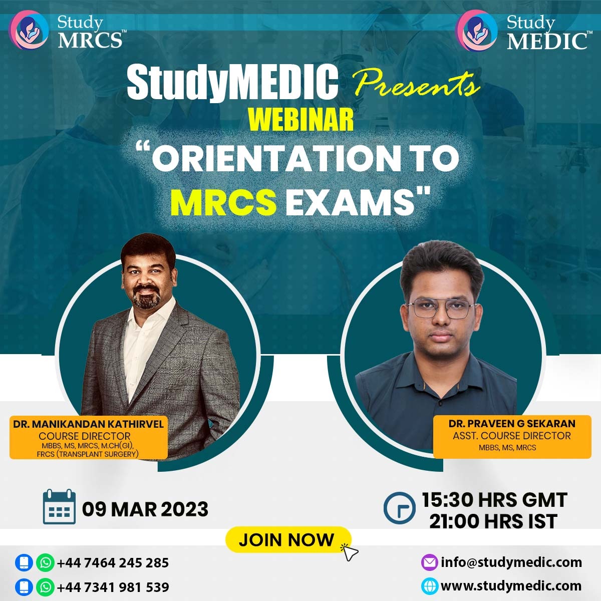 Study_MEDIC's tweet photo. Know Where You Stand? We're Here to Guide You!!!
Dear MRCS Candidates,
Are you planning to take MRCS exams?
Join StudyMRCS exclusive webinar on,
“Orientation to MRCS exams”
Register Now: https://t.co/QDYDbiLy64
#StudyMEDIC
Team #StudyMRCS.
#MRCSPartA #MRCSPartB #Webinar https://t.co/4g0HrfglJg