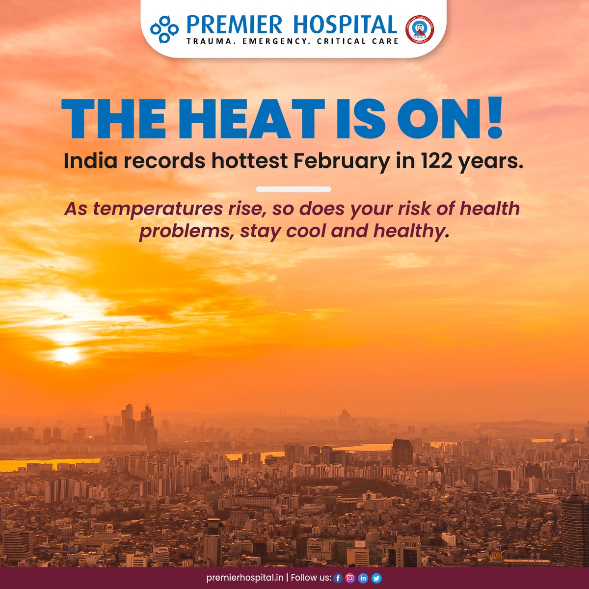 hospitalpremier's tweet photo. As India faces its warmest February in over 122 years, the threat of heatwaves and extreme weather conditions appear to be large over the upcoming months. The India Meteorological Department has warned of above-normal temperatures in most parts of the country.
#premierhospital https://t.co/GaC5PrR6gd