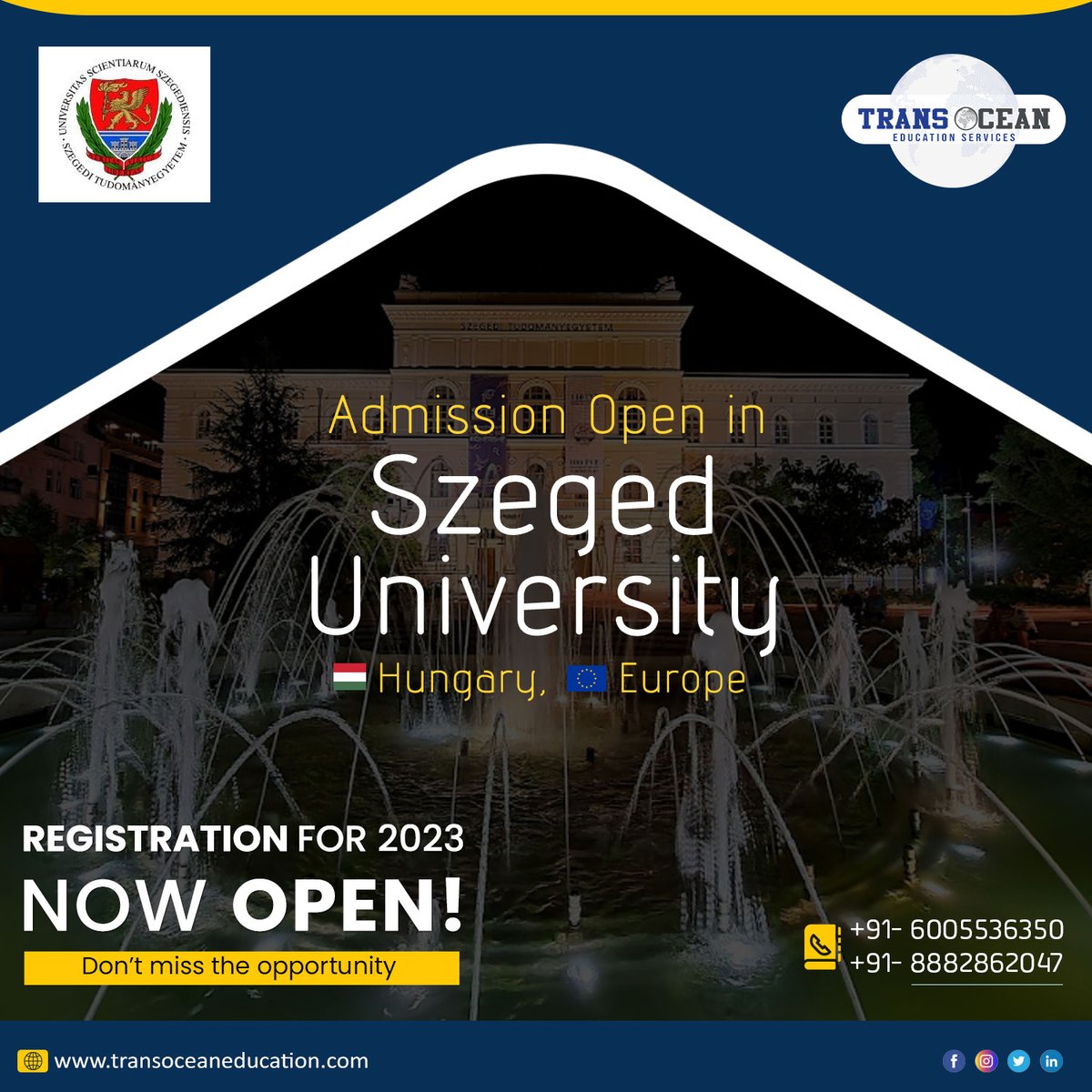 Registrations are open for 2023 at @Uni_Szeged in Hungary Europe for #medicalstudy. #SzegedUniversity is a great choice for students looking to expand their knowledge of Medical Field. admission in #MBBScollege #TransoceanEducation transoceaneducation.com +916005536350 or