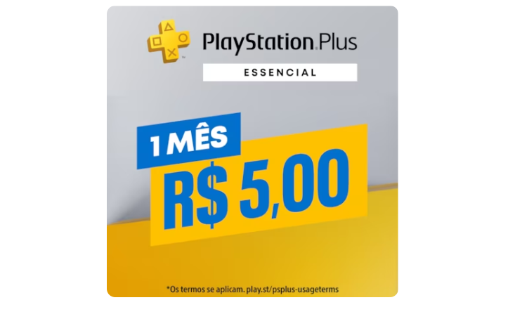 João Novais  Joao_PSX on X: A @PlayStation_BR está com uma excelente  promoção no primeiro mês da assinatura da PS PLUS em todos os níveis 1 mês  de Essencial: R$5,00 1 mês