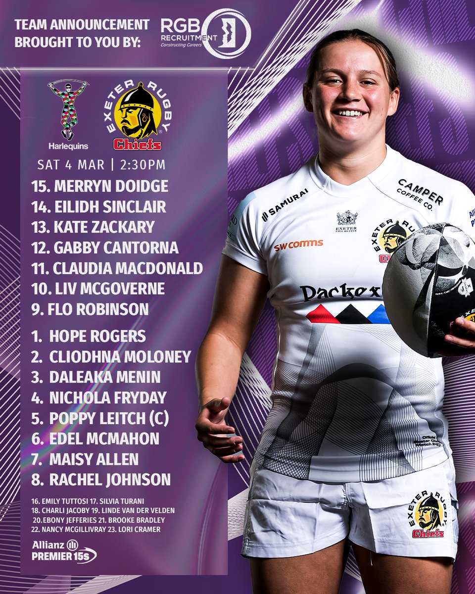 📢 - 𝗧𝗘𝗔𝗠 𝗔𝗡𝗡𝗢𝗨𝗡𝗖𝗘𝗠𝗘𝗡𝗧 Brought to you by @RGBRecruitment Here is your @ExeChiefsWomen squad to face @HarlequinsWomen in Big Game 14 at Twickenham Stadium (2:30pm) ⬇️ exeterchiefs.co.uk/news/chiefs-wo… #HARvEXE