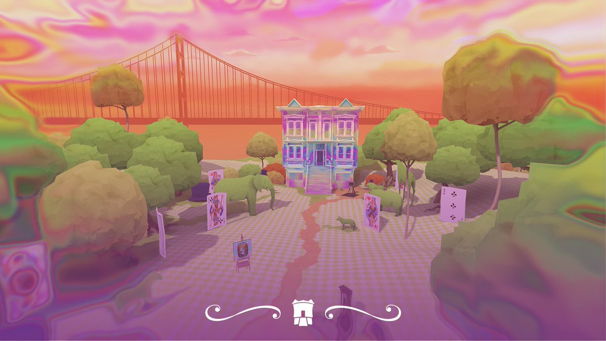 psyche60s's tweet photo. The iridescent Victorian house watches over the daring pathway, awaiting its visitors.

#Psyche60s #VR #XR #GoldenGatePark #SanFrancisco #60s #Sixties https://t.co/VYoLFBmo1y