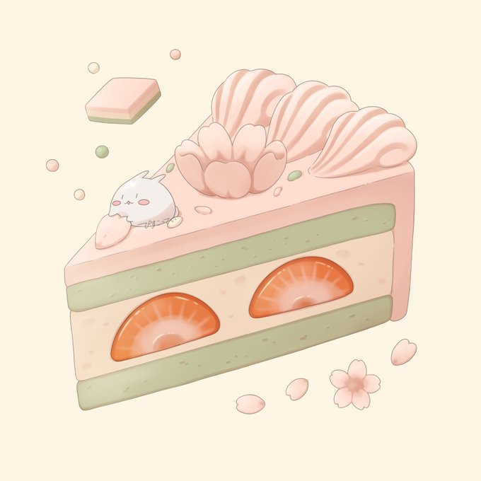ひし餅ショートケーキにのっているまるまるつるっとしたうさぎ #ひな祭り 
